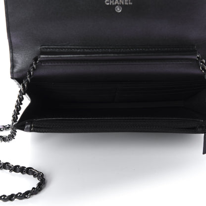 Chanel Patent Metallic Crumpled Calfskin Chevron Quilted Wallet On Chain WOC Black 5 of 12
