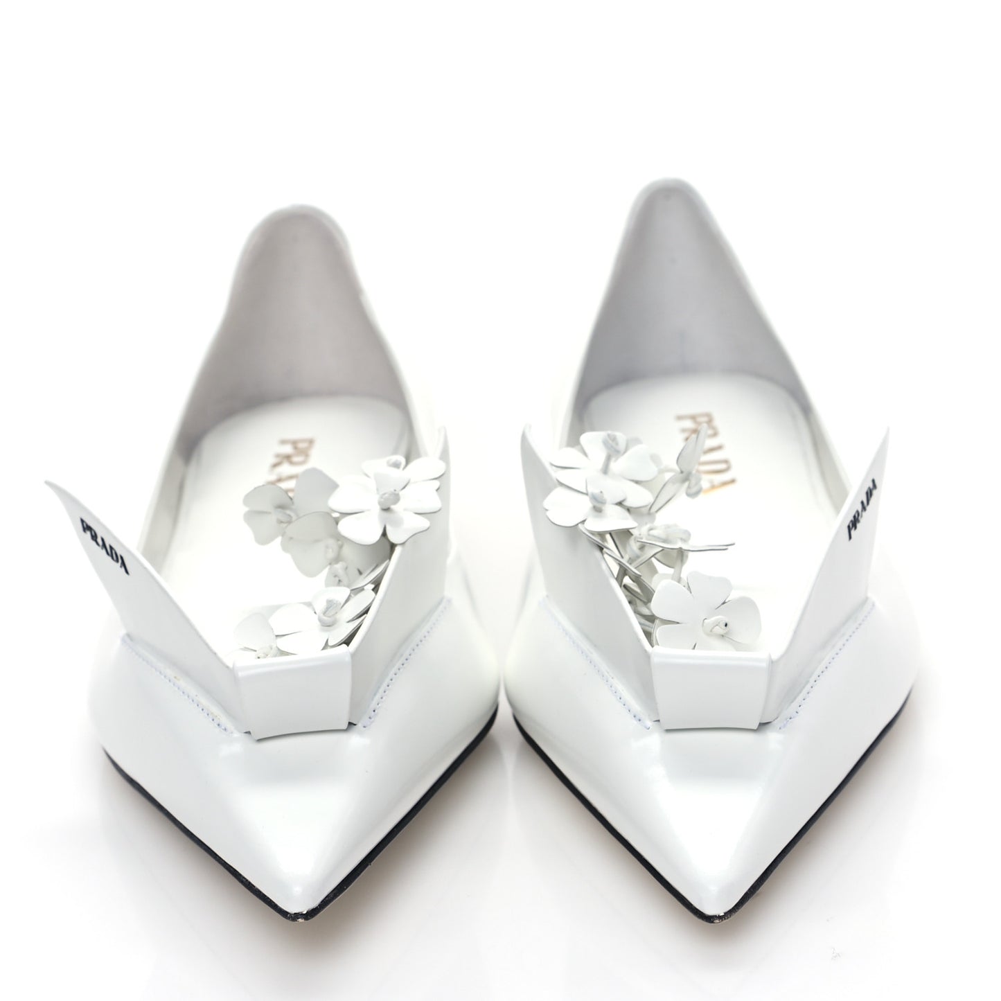 Brushed Calfskin Floral Applique Ballerina Flats 37 White