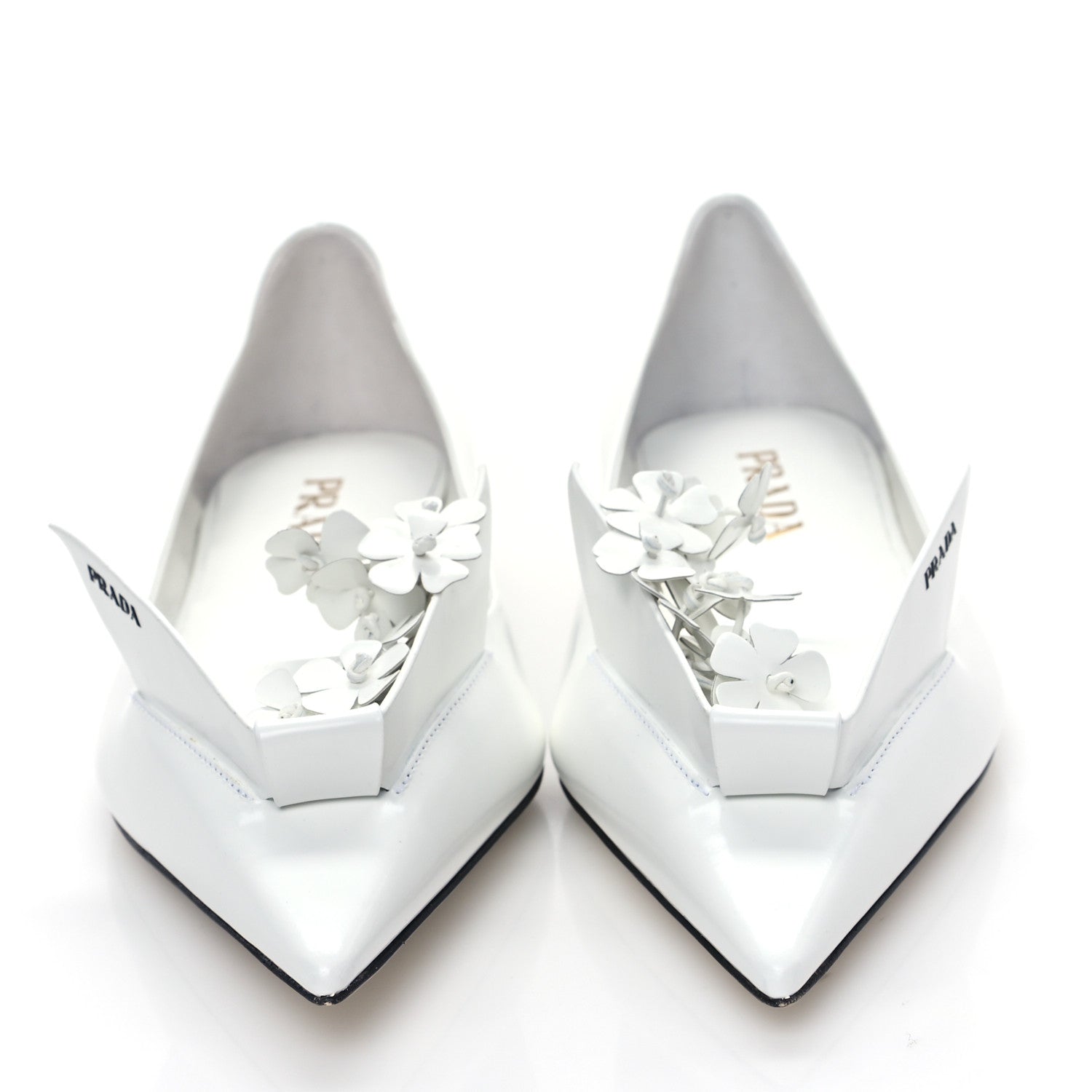 Prada Brushed Calfskin Floral Applique Ballerina Flats 37 White 2 of 9