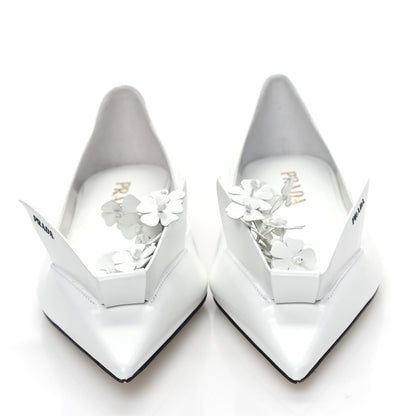Prada Brushed Calfskin Floral Applique Ballerina Flats 37 White 2 of 9
