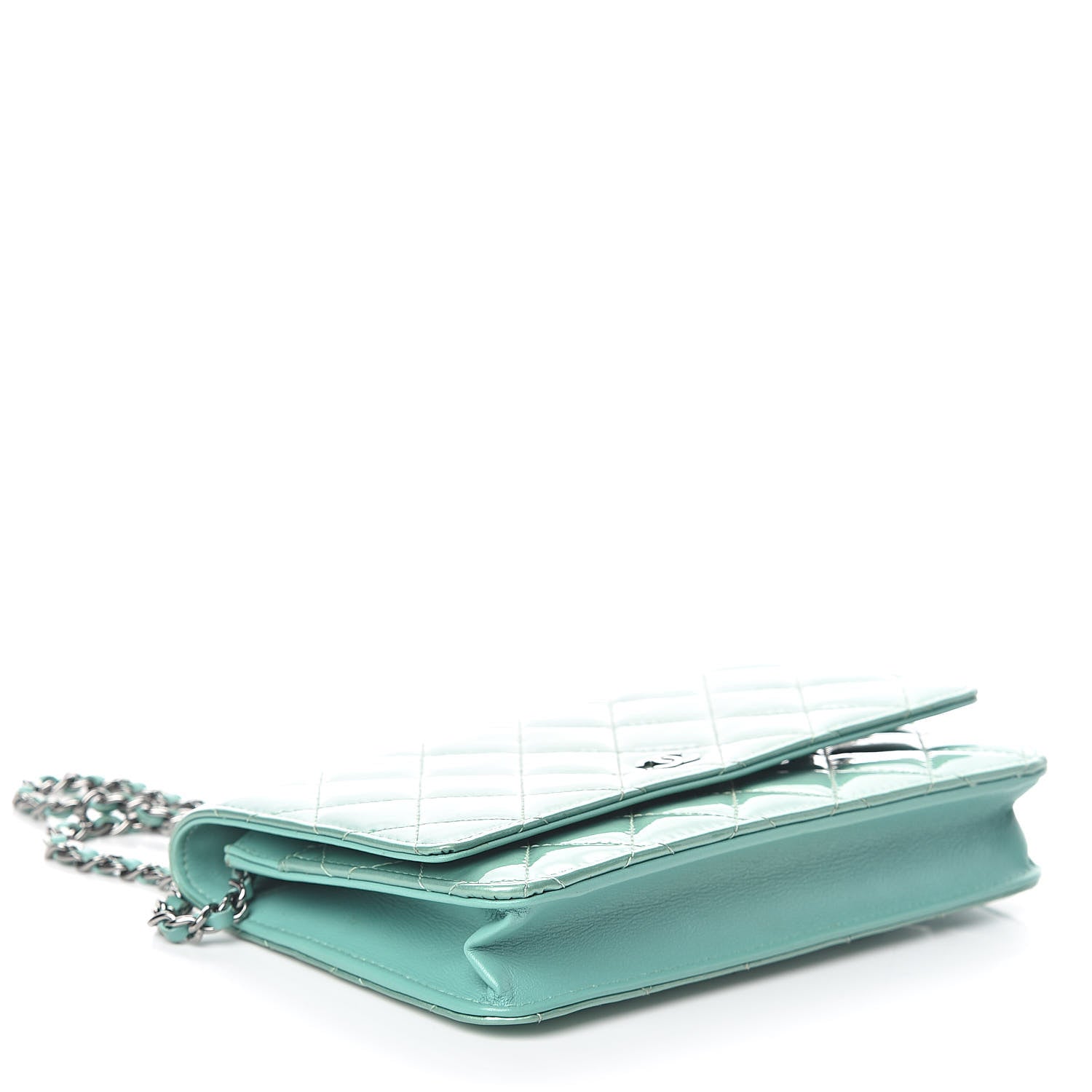Chanel Patent Quilted Wallet On Chain WOC Green 4 of 10