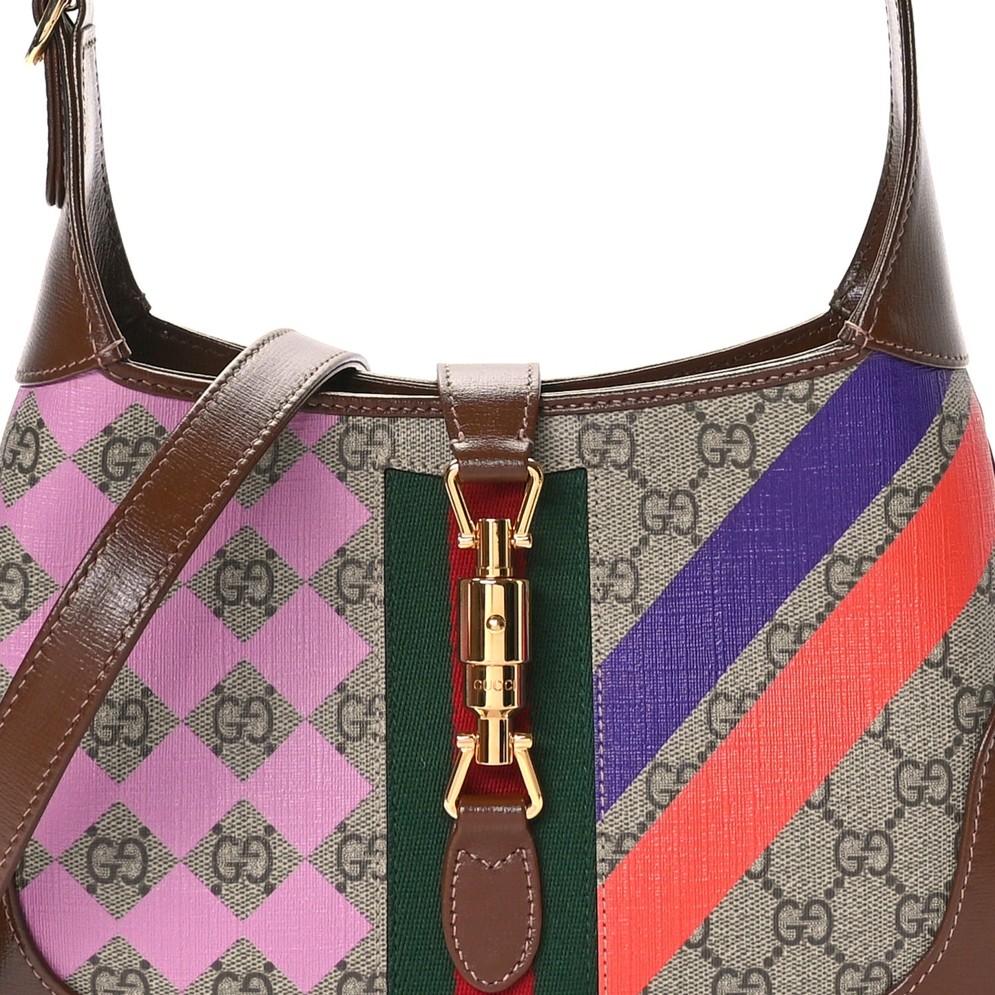 GG Supreme Monogram Azalea Calfskin Print Web Small Jackie 1961 Hobo Multicolor