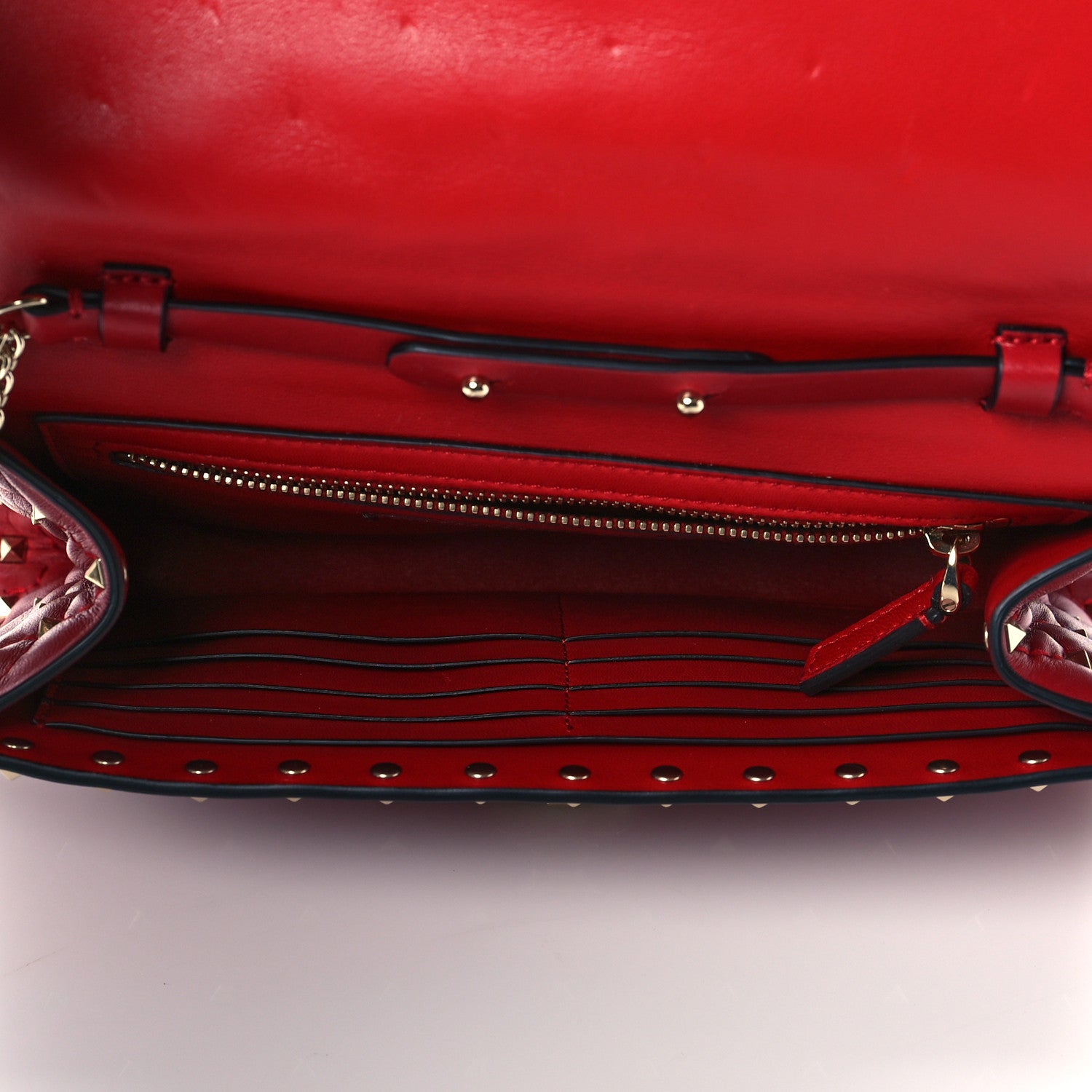 Valentino Garavani Lambskin Rockstud Spike Wallet on Chain Red 7 of 9