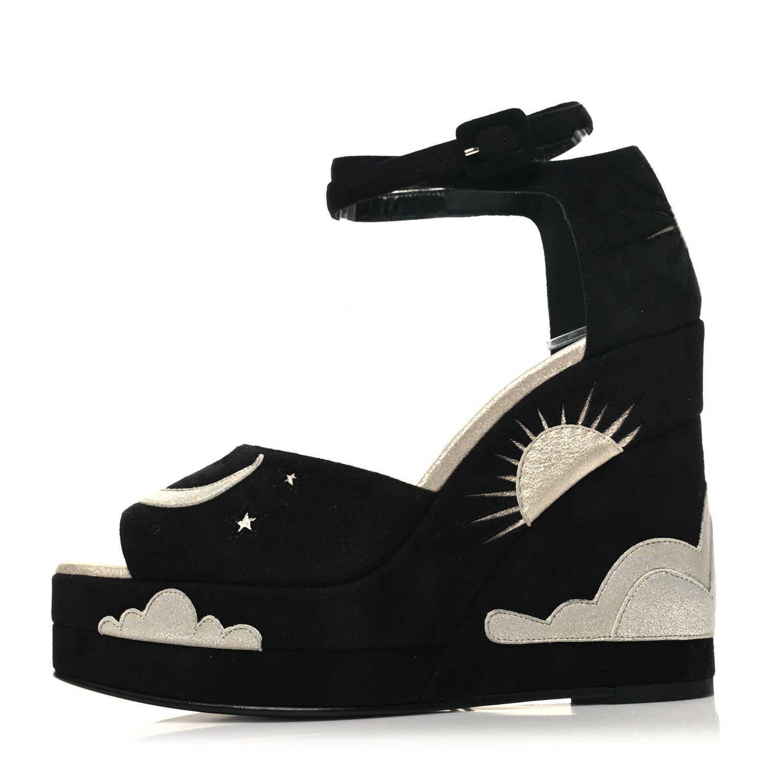 Hermes Suede Goatskin Tournis Wedge Sandals 37 Black 1 of 8
