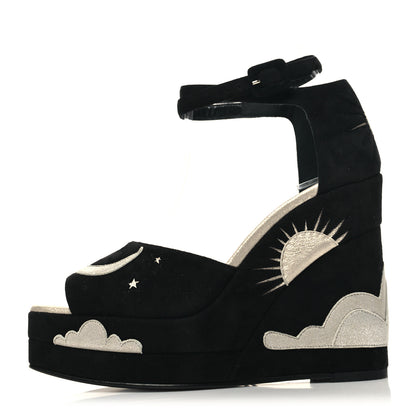 Hermes Suede Goatskin Tournis Wedge Sandals 37 Black 1 of 8
