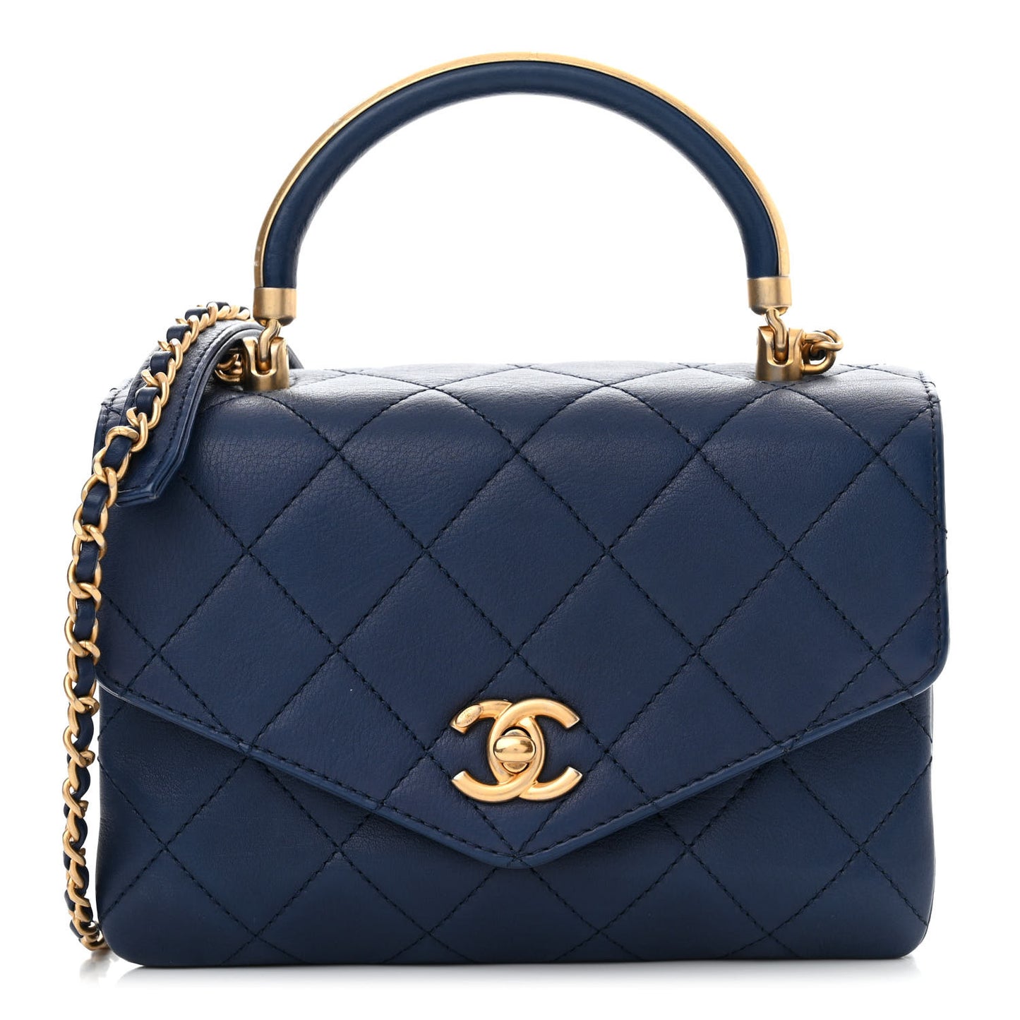Calfskin Quilted Small Gold Top Handle Flap Blue