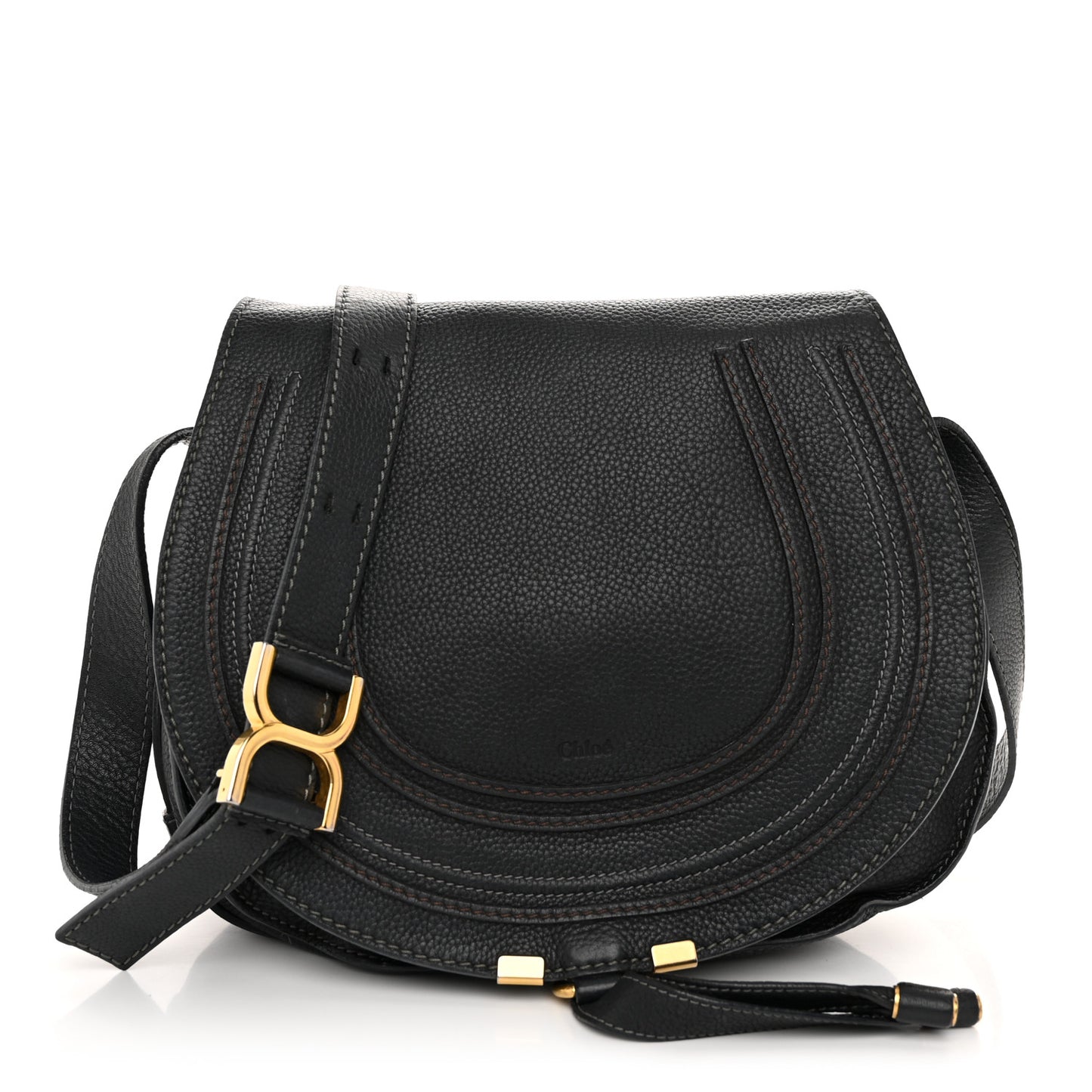 Grained Calfskin Medium Marcie Saddle Bag Black