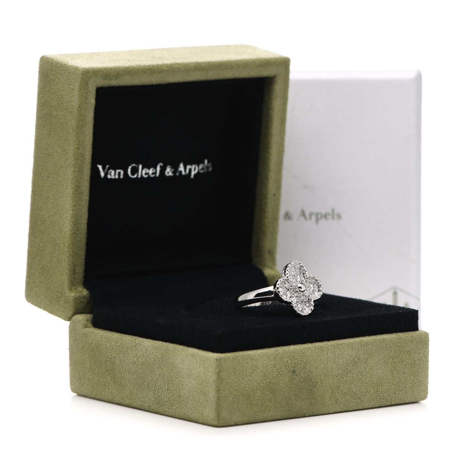 18K White Gold Diamond Vintage Alhambra Ring 52 6