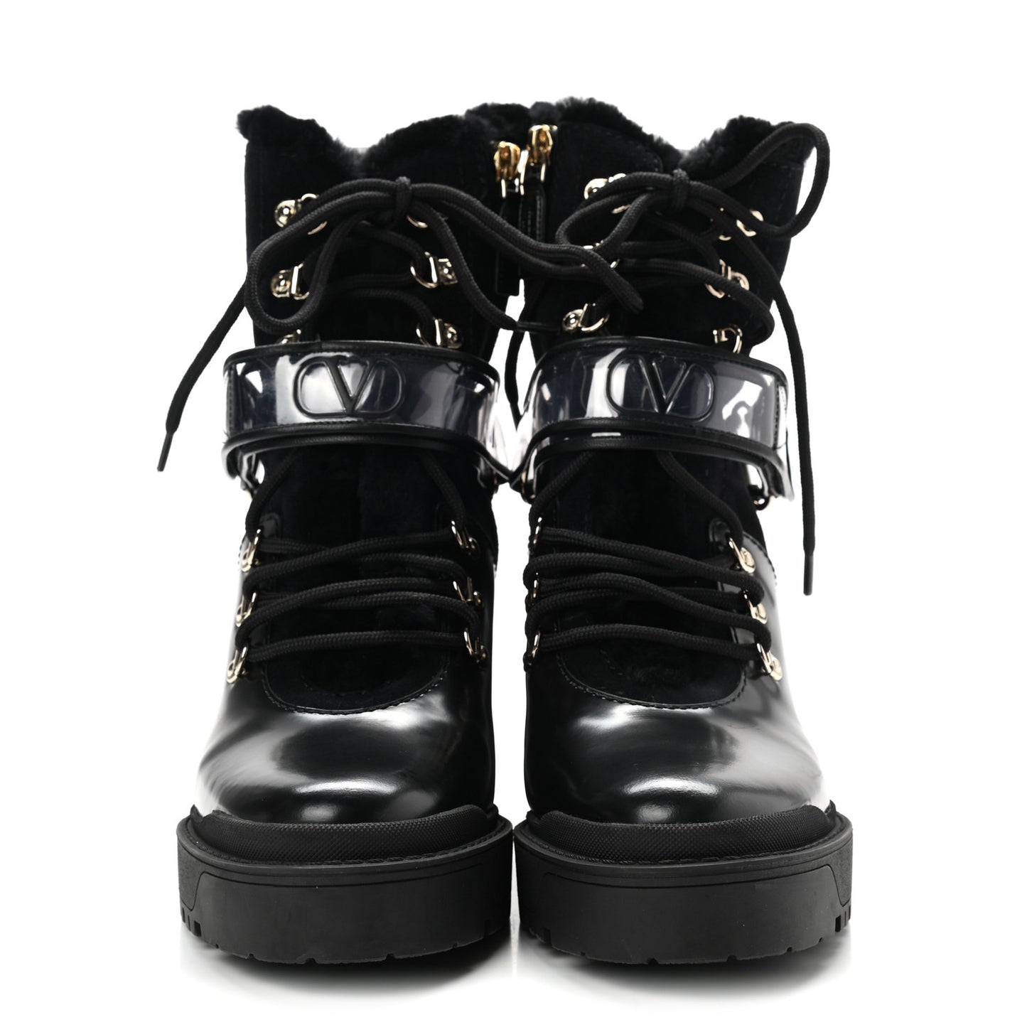 Calfskin Shearling VLOGO Combat Boots 38.5 Black