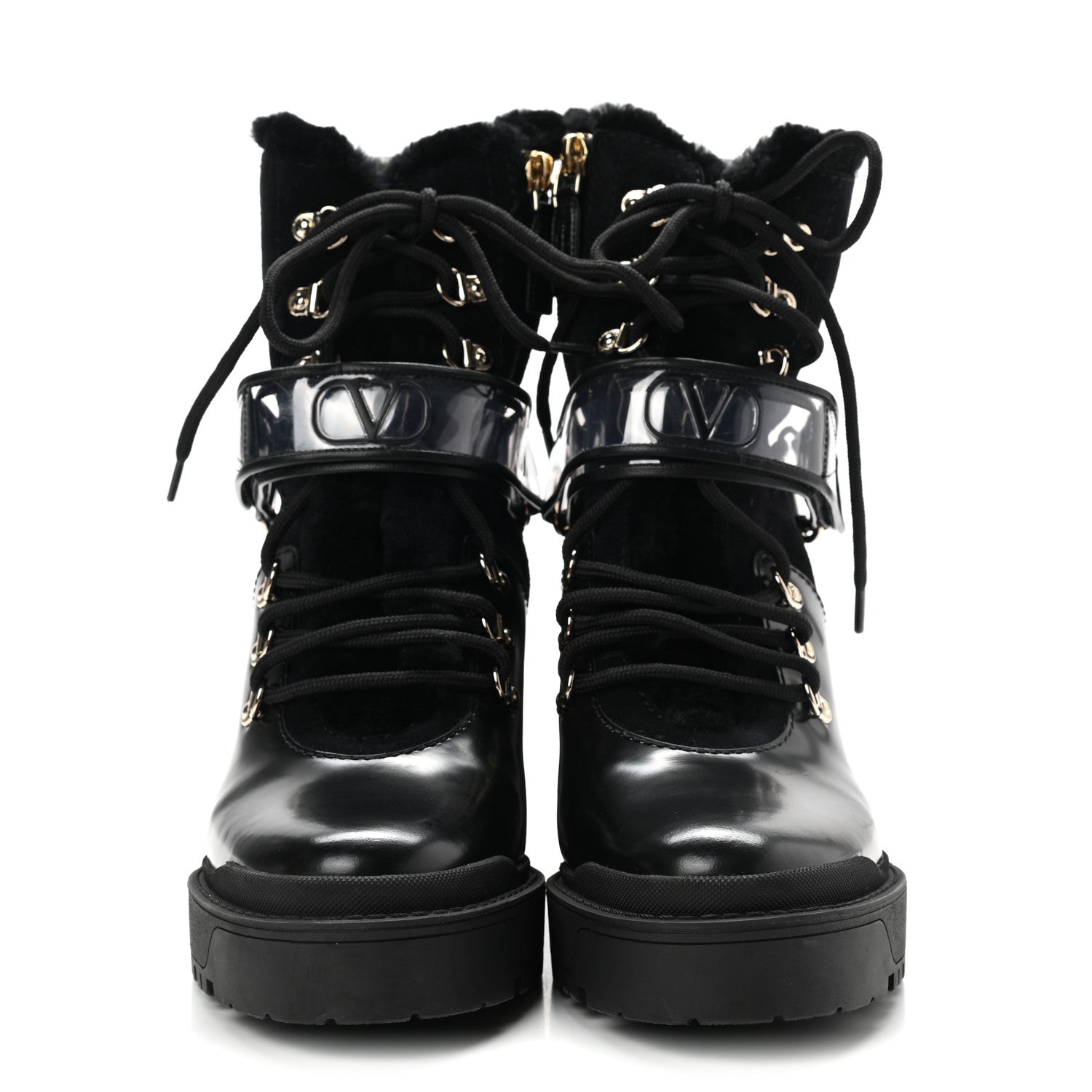 Valentino Garavani Calfskin Shearling VLOGO Combat Boots 38.5 Black 2 of 6
