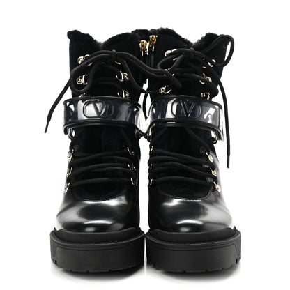 Valentino Garavani Calfskin Shearling VLOGO Combat Boots 38.5 Black 2 of 6