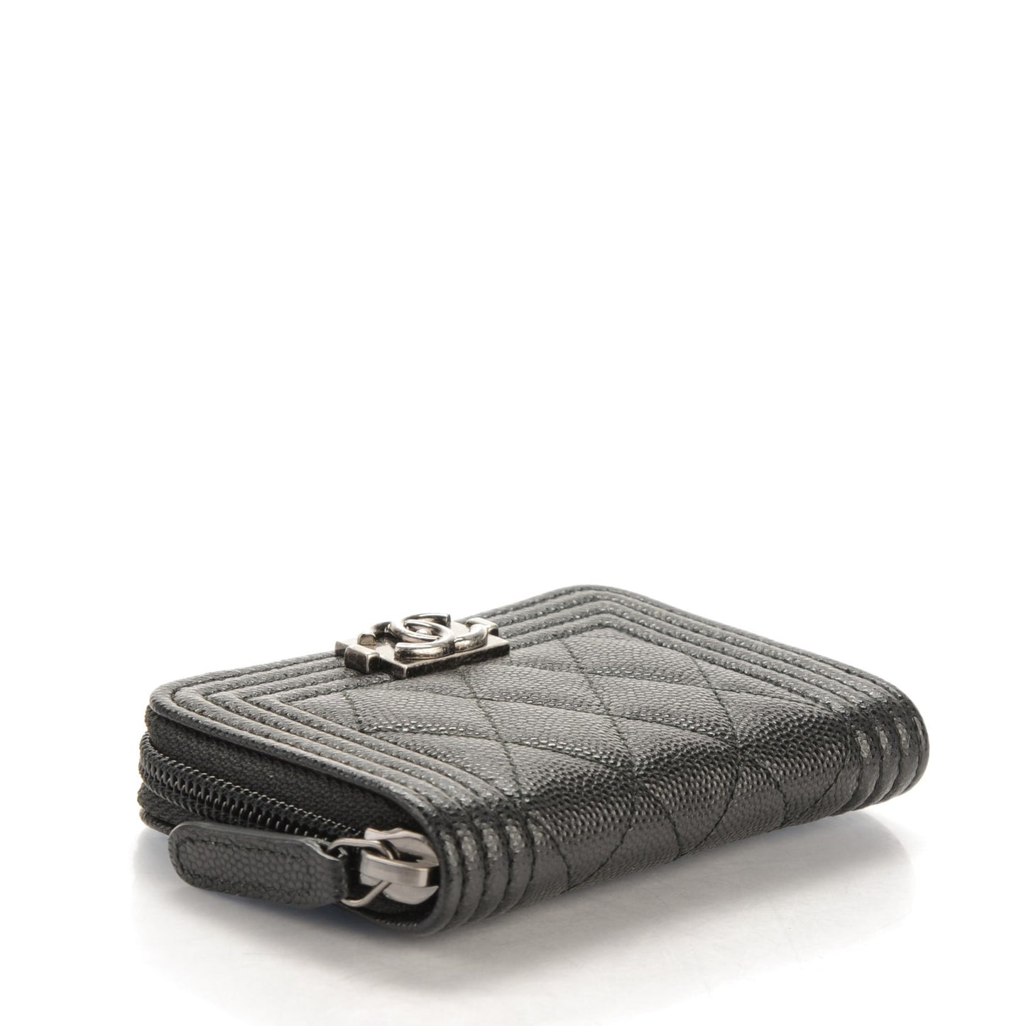 Caviar Quilted Boy Zip Around Coin Purse Wallet Black