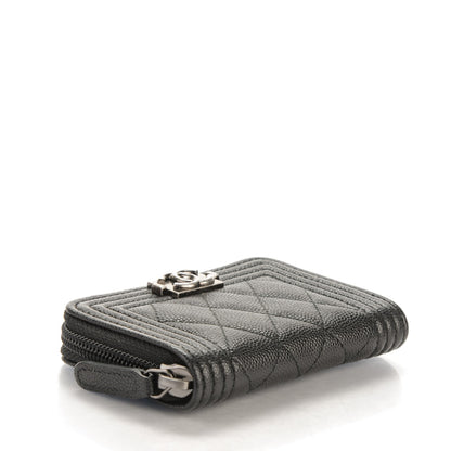 Chanel Caviar Quilted Boy Zip Around Coin Purse Wallet Black 4 of 7