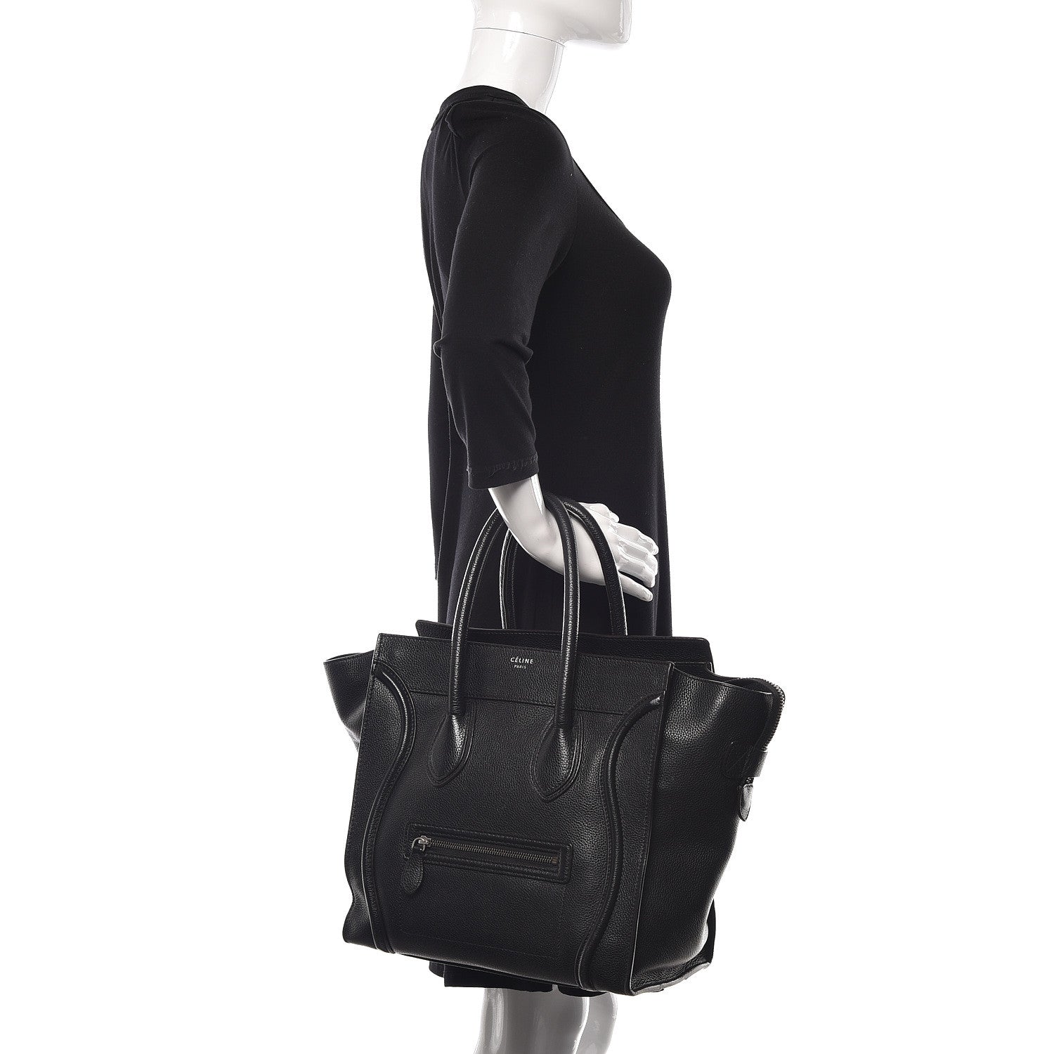 Celine Drummed Calfskin Mini Luggage Black 2 of 10