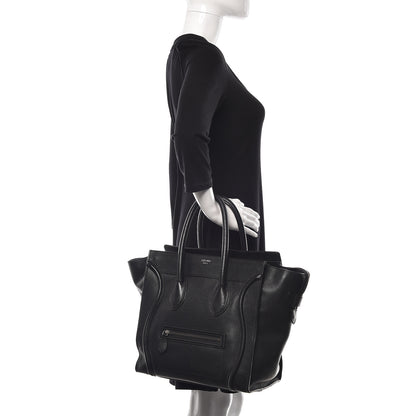 Celine Drummed Calfskin Mini Luggage Black 2 of 10