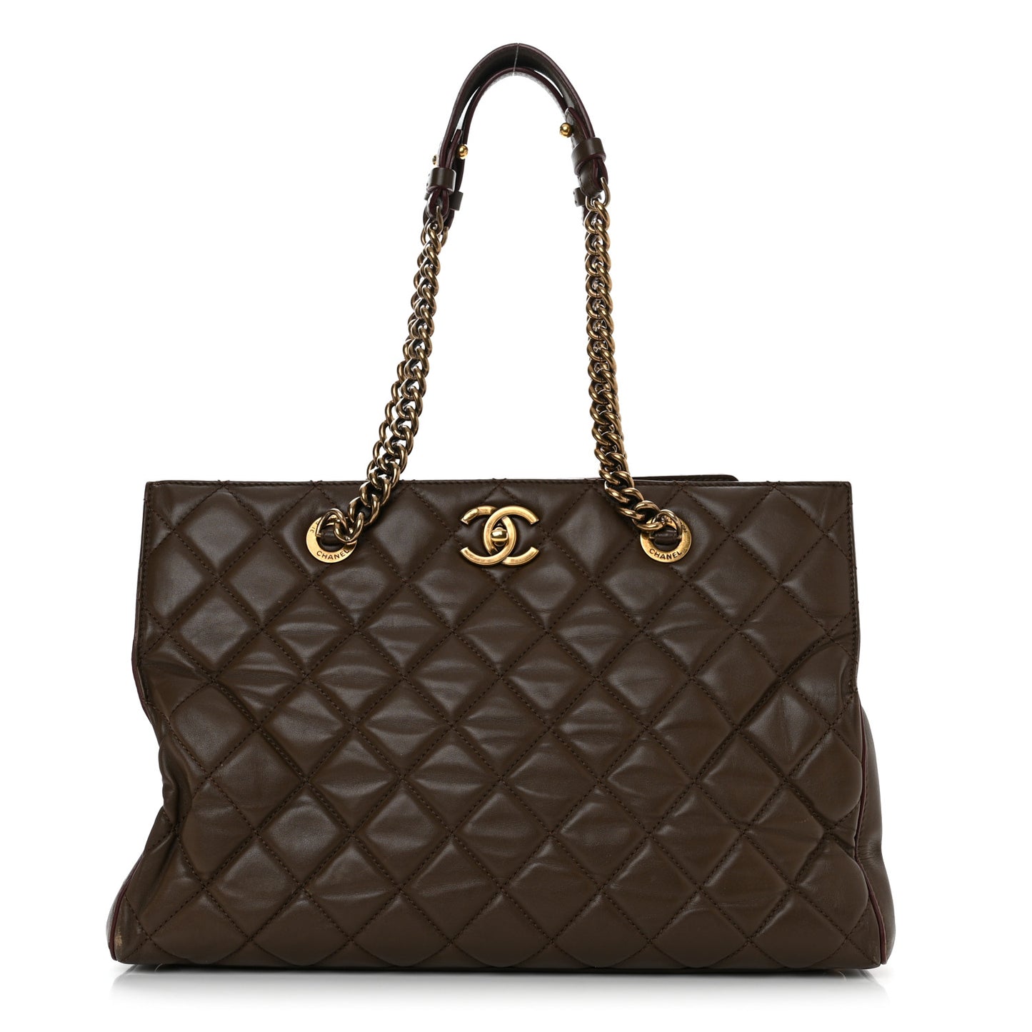 Calfskin Quilted Perfect Edge Tote Brown