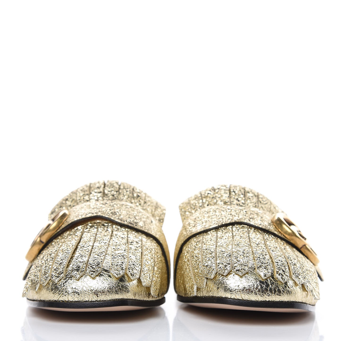 Galassia Womens GG Marmont Fringe Slippers 38 Platino