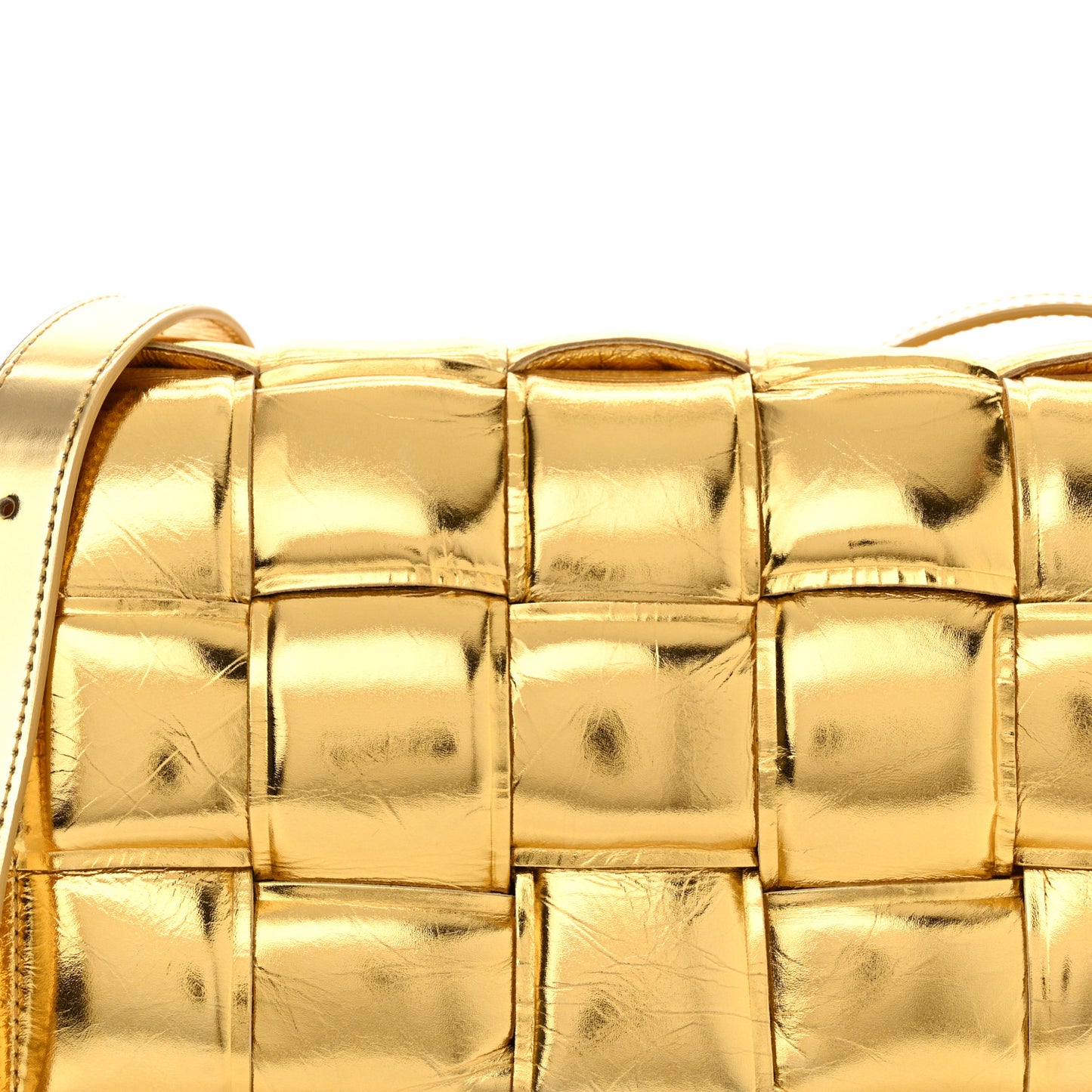 Mirror Lambskin Maxi Intreccio Padded Cassette Crossbody Bag Gold