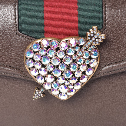 Gucci Textured Calfskin Web Crystal Heart Stripe Small Totem Shoulder Bag New Acero 8 of 10