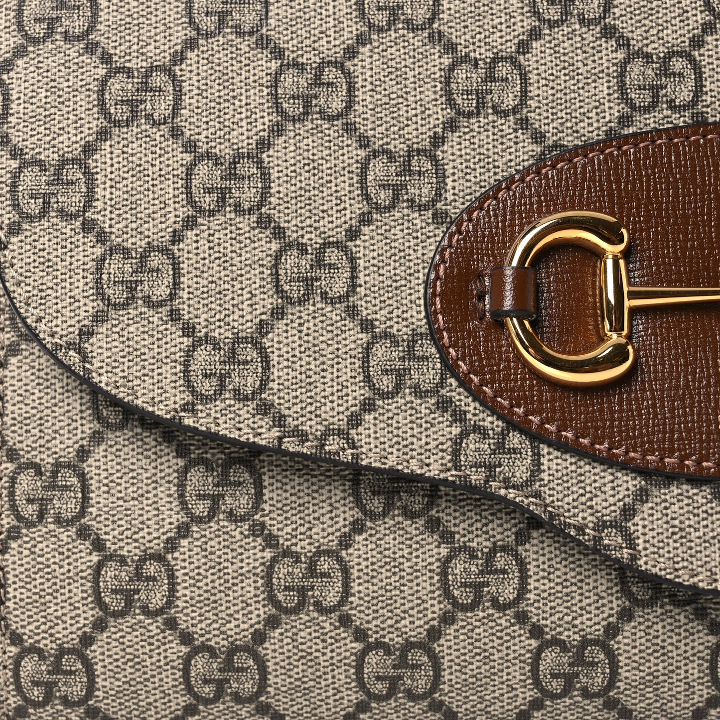 GG Supreme Monogram Azalea Calfskin Web Small Horsebit 1955 Crossbody Bag Beige Ebony Brown Sugar