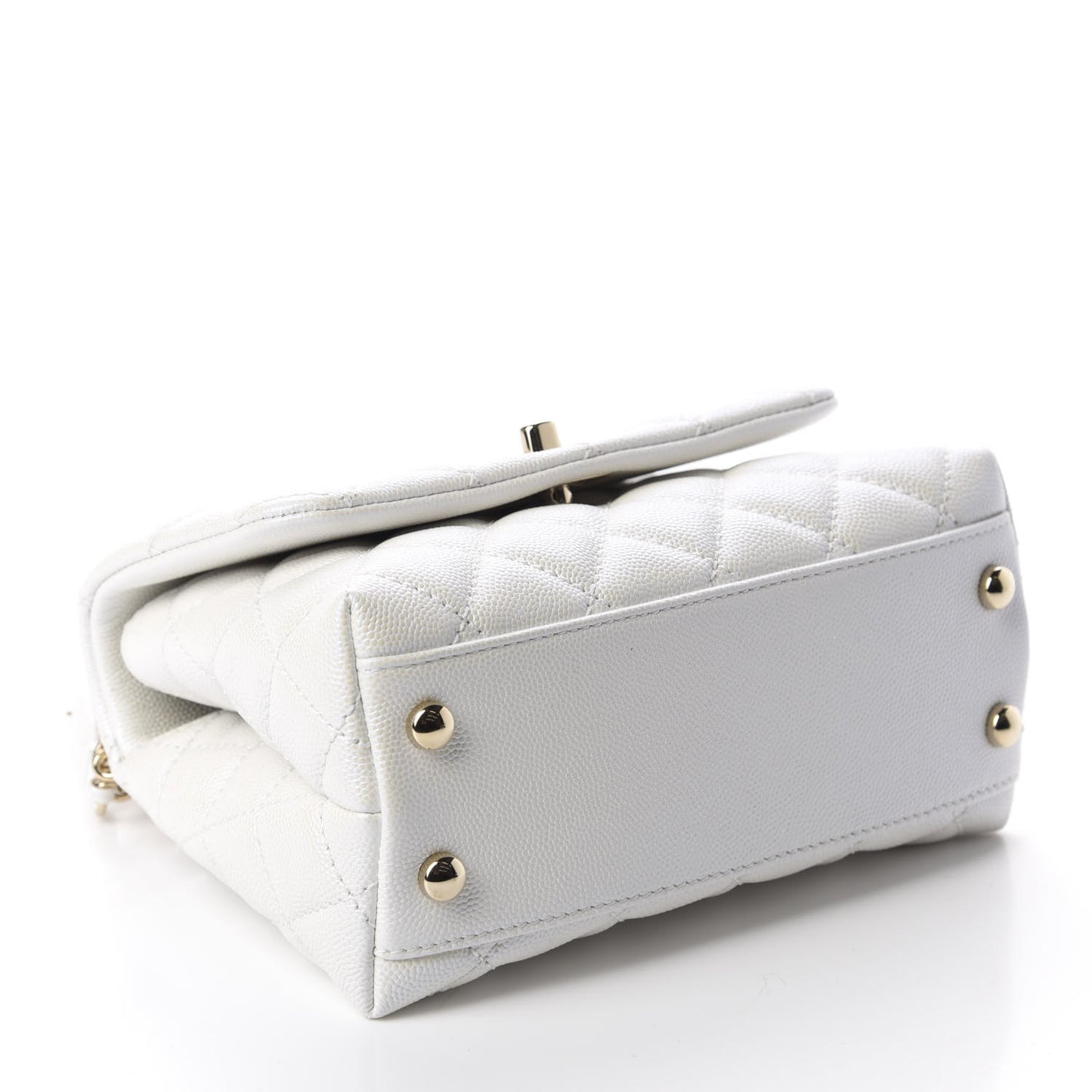 Iridescent Caviar Quilted Extra Mini Coco Handle Flap Ivory