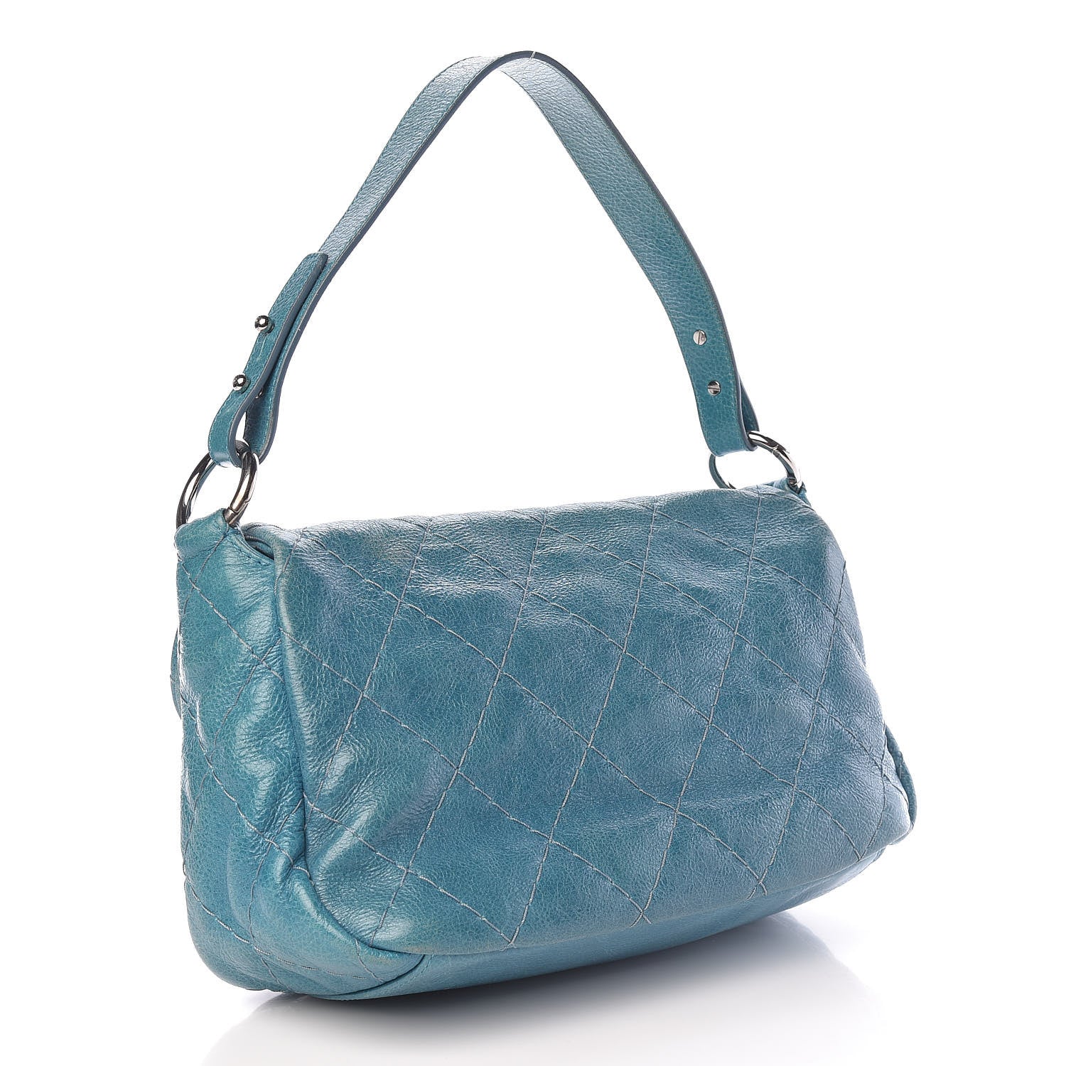 Chanel Glazed Calfskin Stitched On The Road Flap Blue 3 of 10