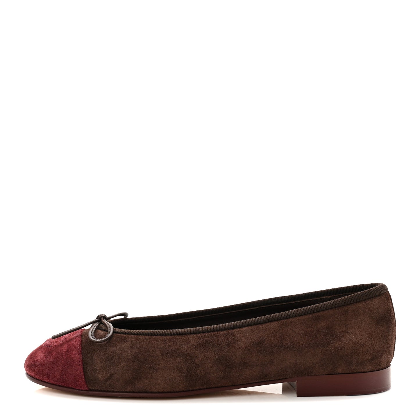 Suede Calfskin Cap Toe CC Ballerina Flats 37.5 Dark Brown Burgundy