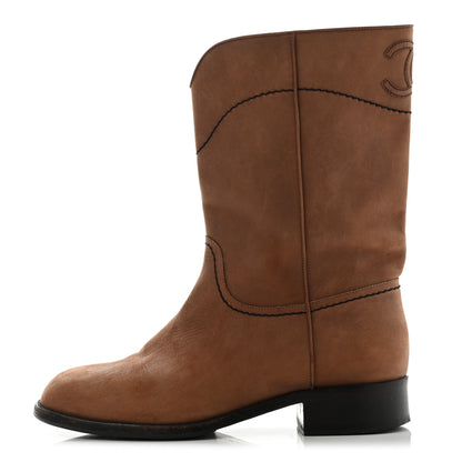 Chanel Nubuck CC Short Boots 39 Light Brown 1 of 17