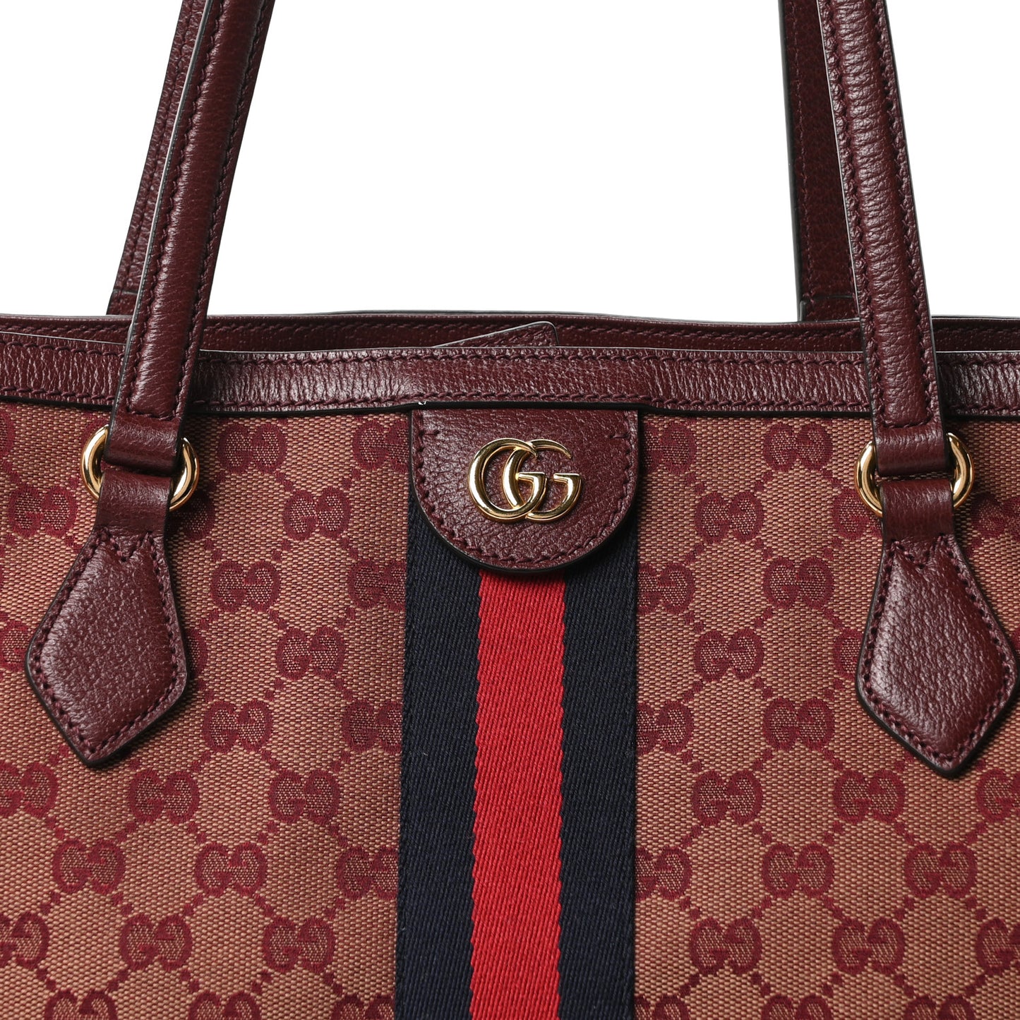 Monogram Textured Dollar Calfskin Web Medium Ophidia Shopping Tote Sahara Rubino Chardonnay