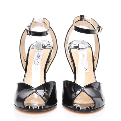 Jimmy Choo Patent Striped Damon 100 Wedge Sandals 37.5 Black White 2 of 10