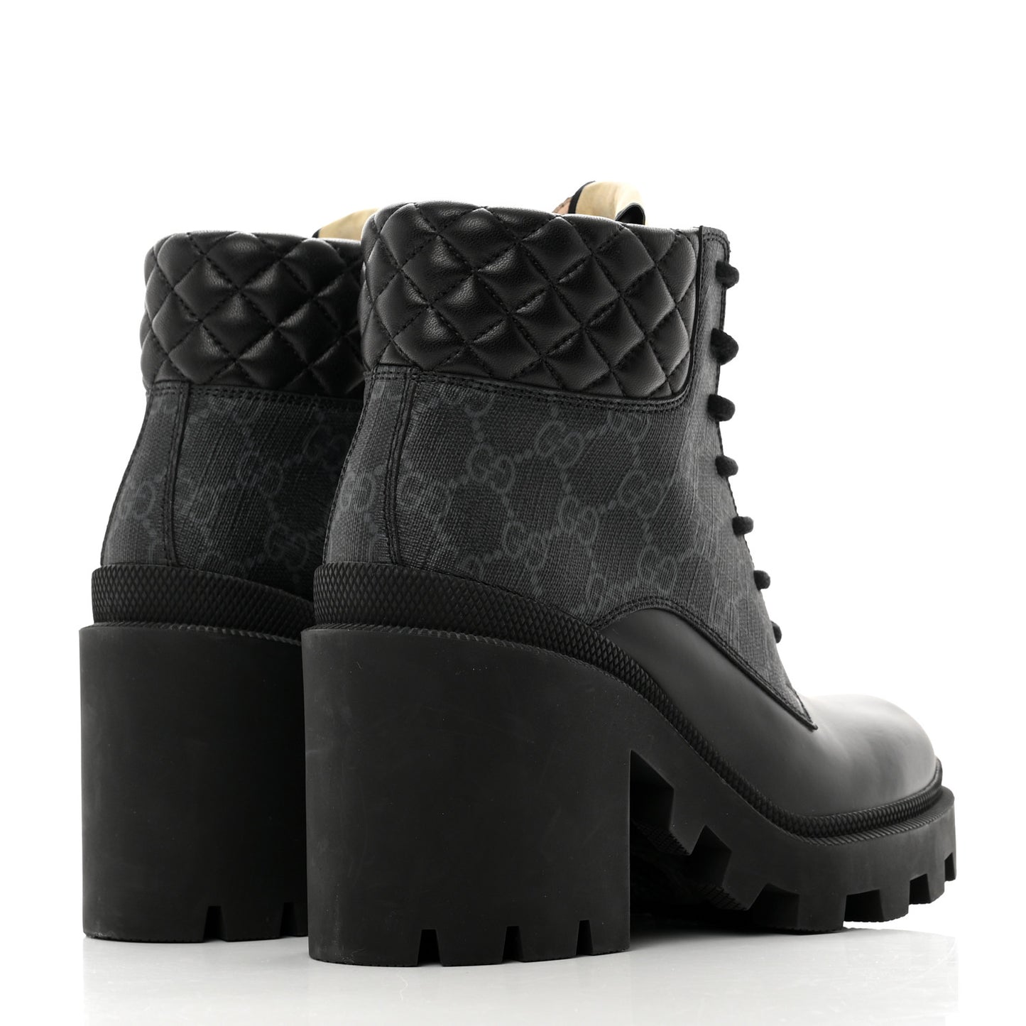 Apollo Calfskin GG Supreme Nappa Samoa Quilted Lace Up Ankle Boots 36 Black