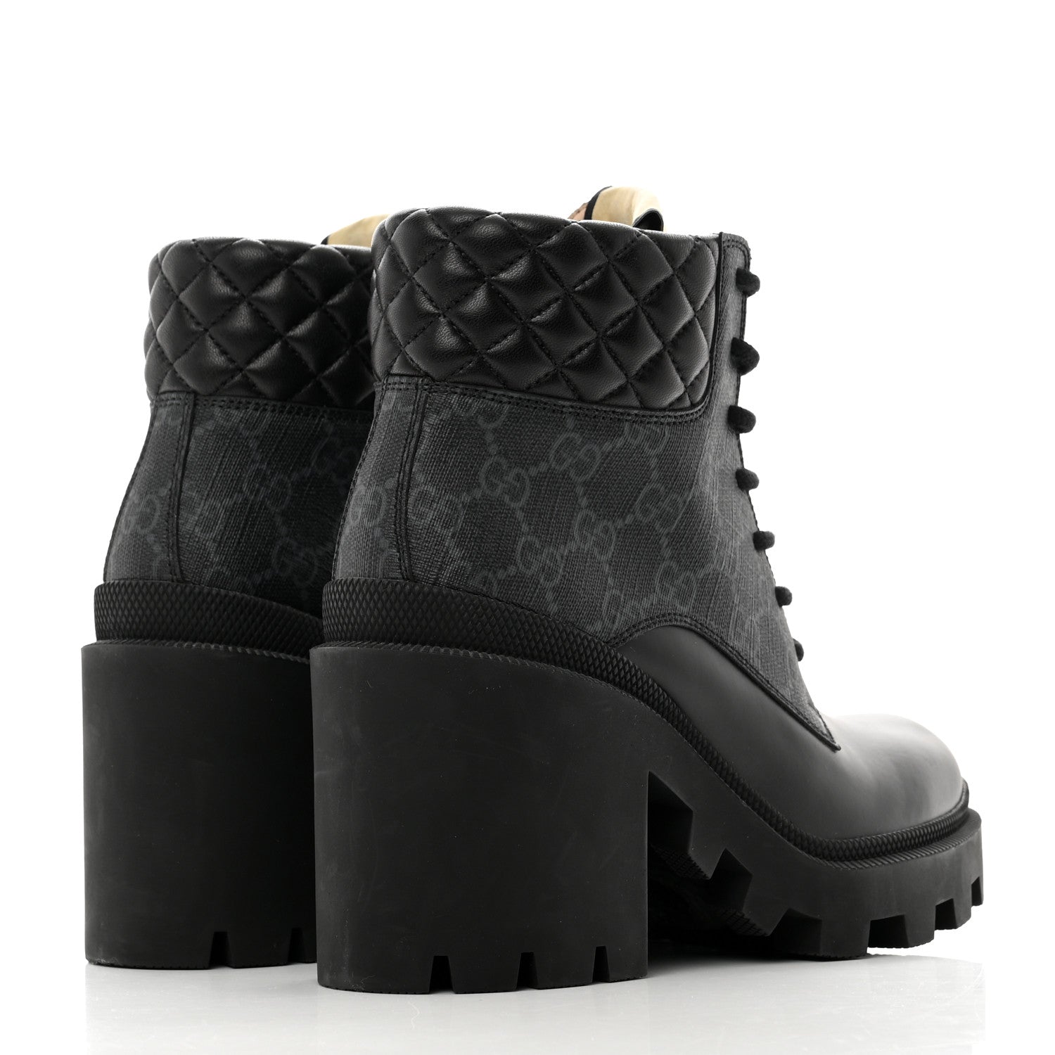 Gucci Apollo Calfskin GG Supreme Nappa Samoa Quilted Lace Up Ankle Boots 36 Black 4 of 9