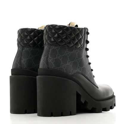 Gucci Apollo Calfskin GG Supreme Nappa Samoa Quilted Lace Up Ankle Boots 36 Black 4 of 9