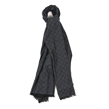 Gucci Wool Silk GG Monogram GGWeblong Fringe Scarf Shawl Pearl Medium Grey 1 of 3