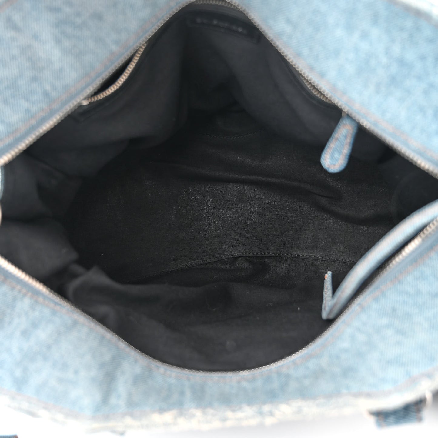 Washed Frayed Denim Crystal Neo Cagole City Handbag Blue