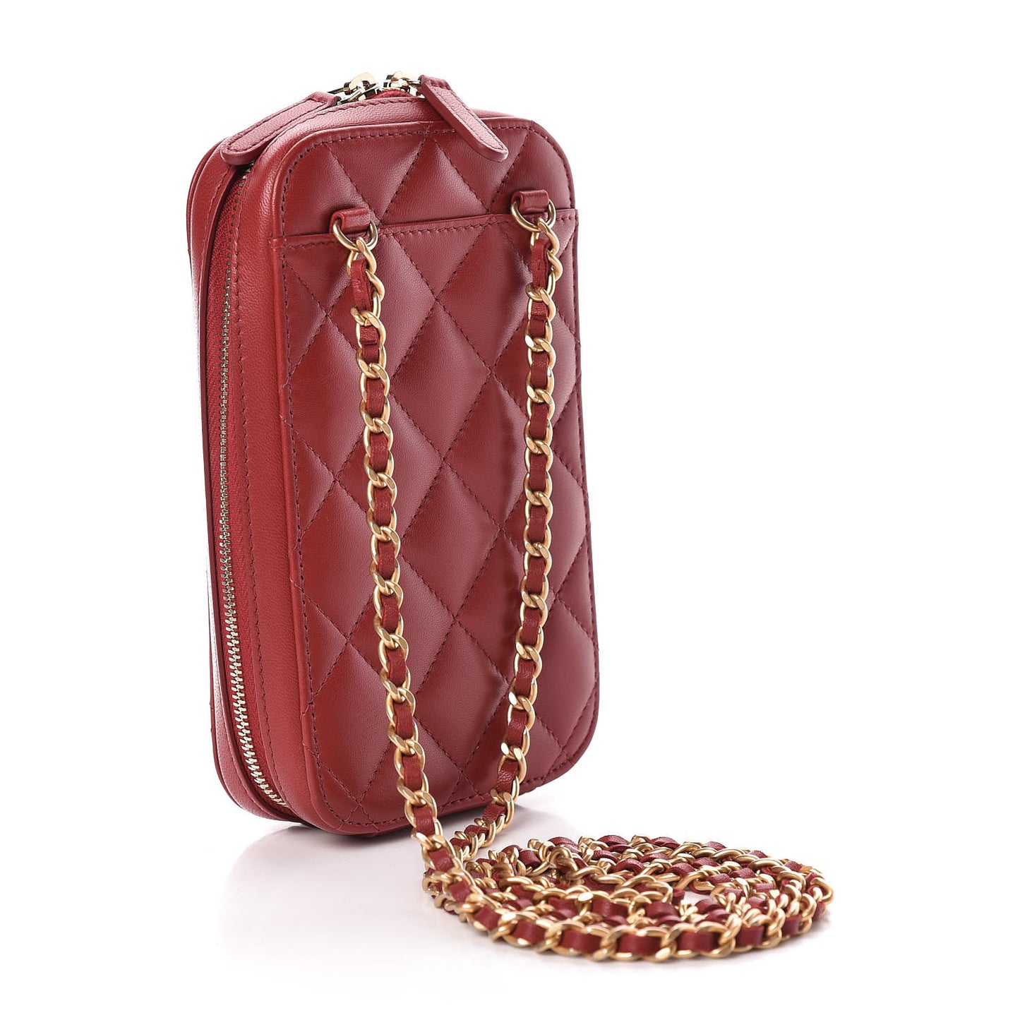 Lambskin Quilted Zip Phone Case Red