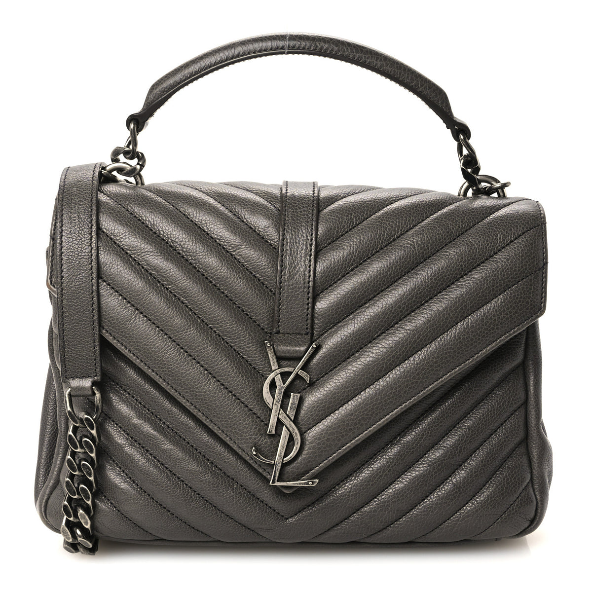 Saint Laurent Grained Calfskin Matelasse Chevron Monogram Medium College Bag Grey 1 of 12