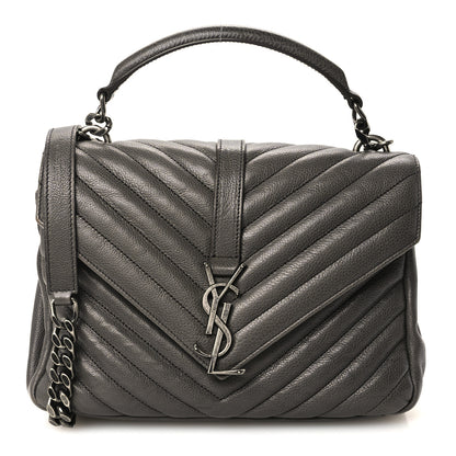Saint Laurent Grained Calfskin Matelasse Chevron Monogram Medium College Bag Grey 1 of 12