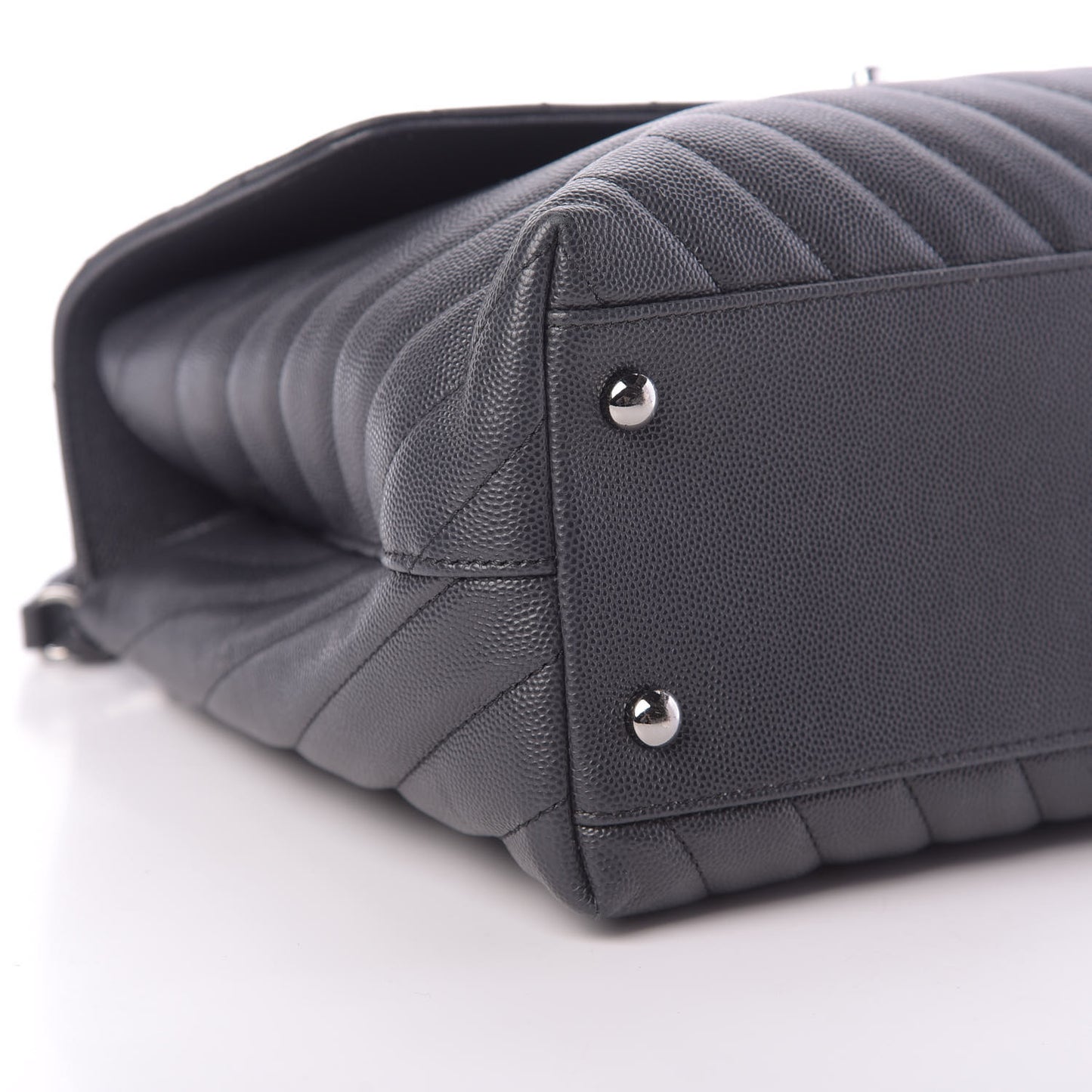 Caviar Chevron Quilted Medium Coco Handle Flap Dark Grey
