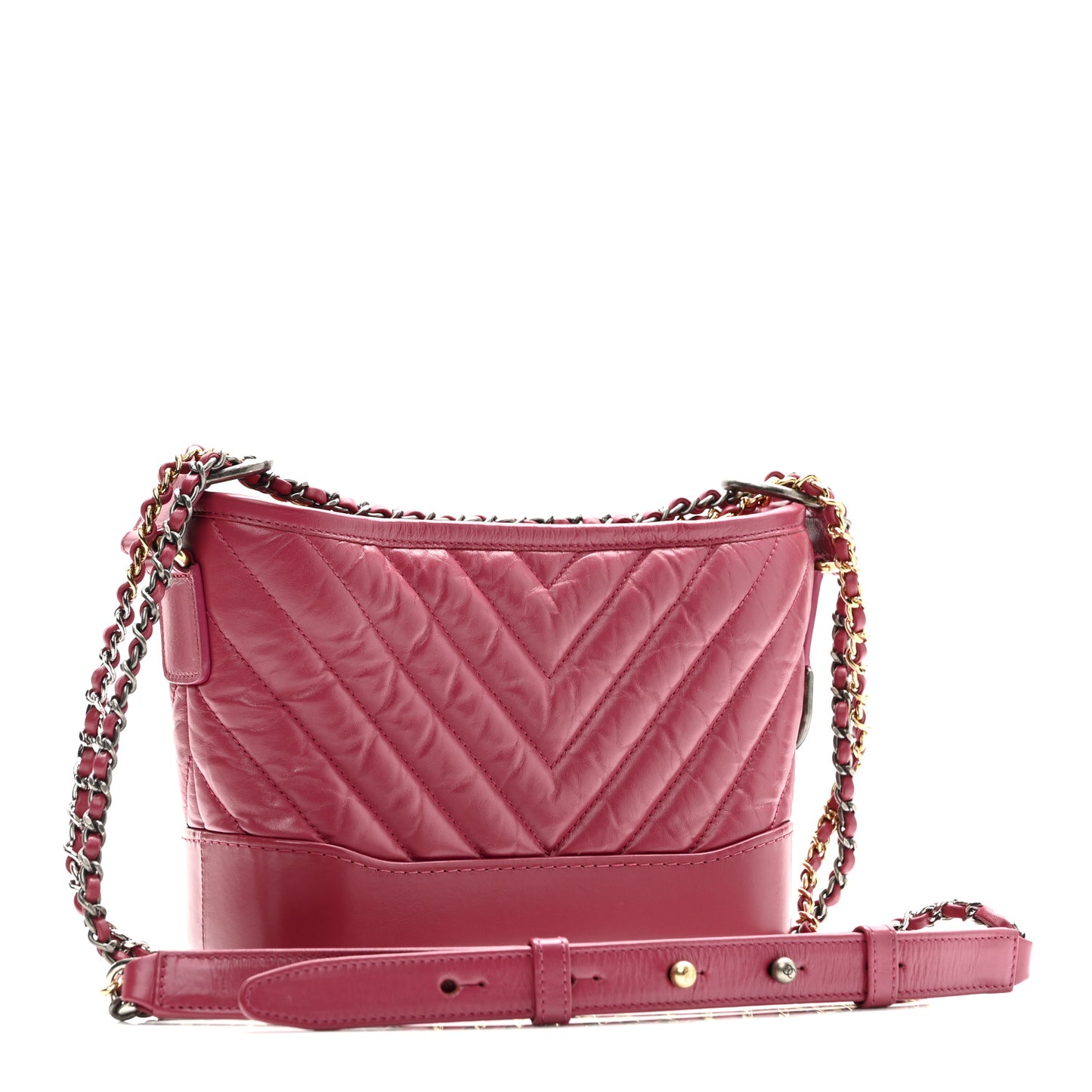 Aged Calfskin Chevron Quilted Small Gabrielle Hobo Dark Pink
