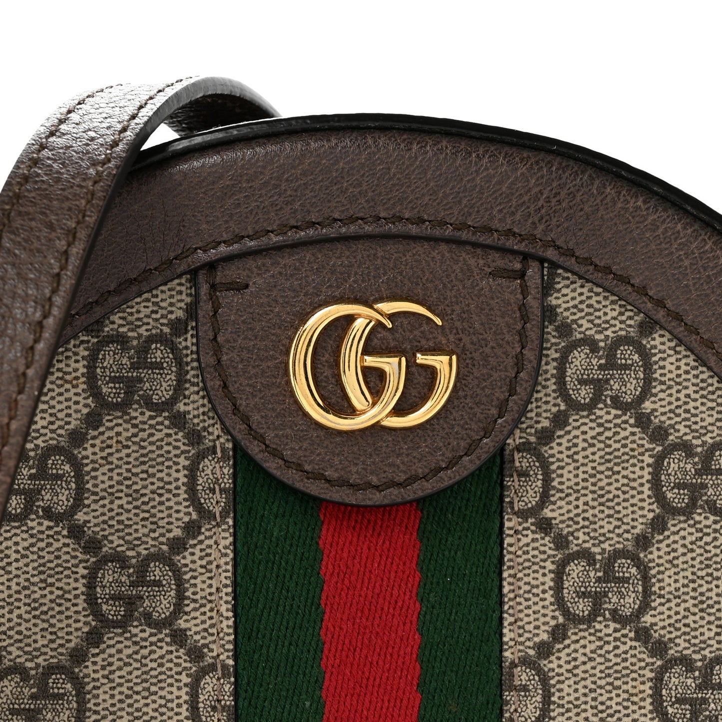 GG Supreme Monogram Web Mini Ophidia Round Shoulder Bag Brown