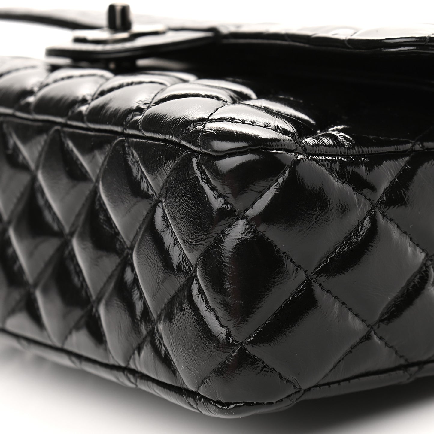Shiny Crumpled Calfskin Quilted Medium Double Flap So Black