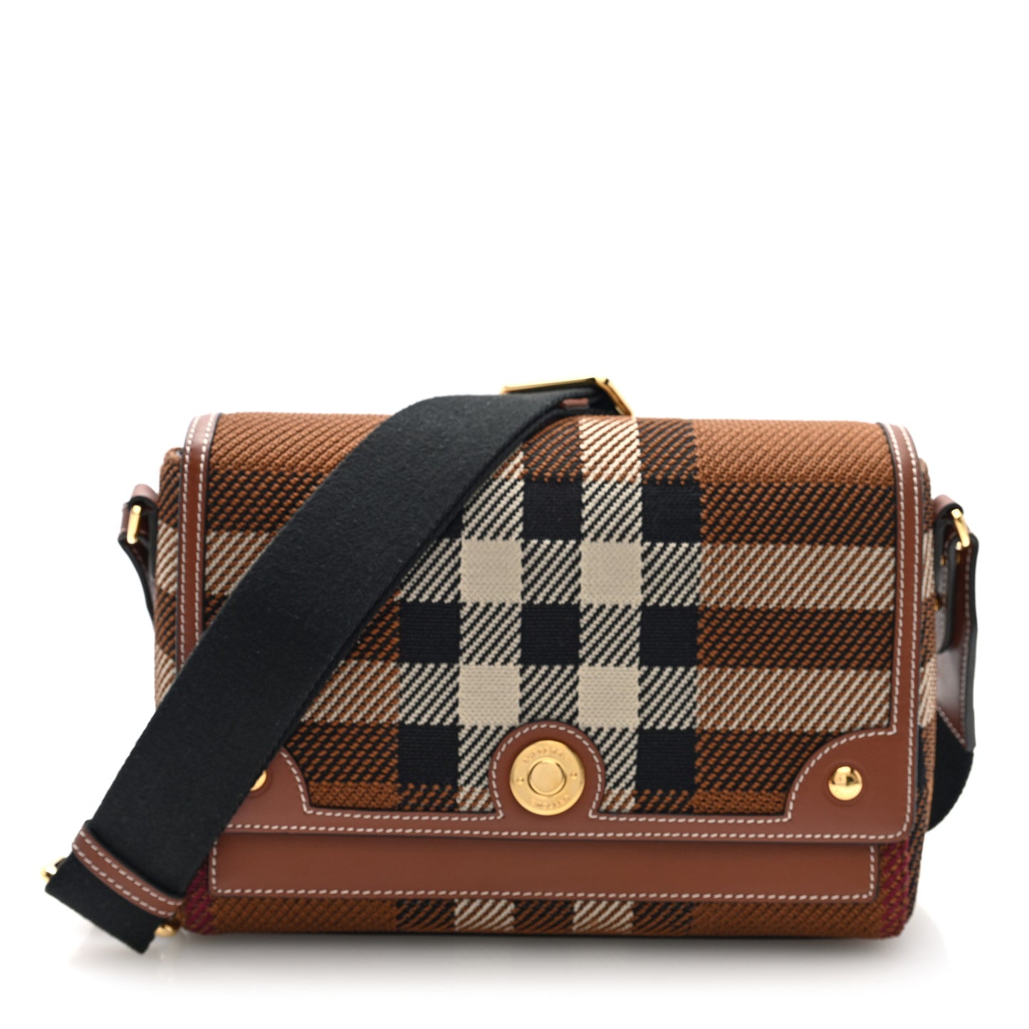 Calfskin Exaggerated Check Note Crossbody Bag Dark Birch Brown