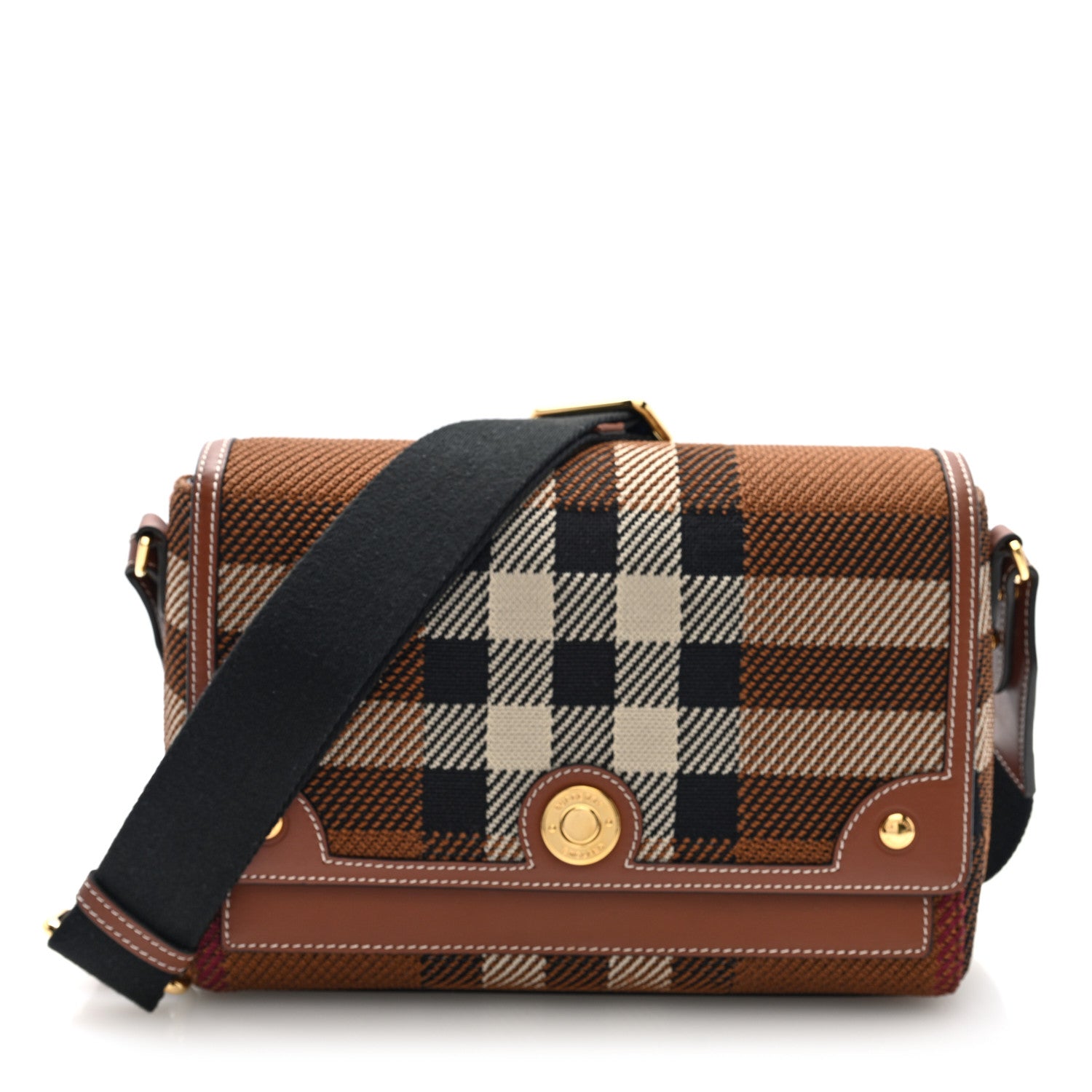 Burberry Calfskin Exaggerated Check Note Crossbody Bag Dark Birch Brown 1 of 9