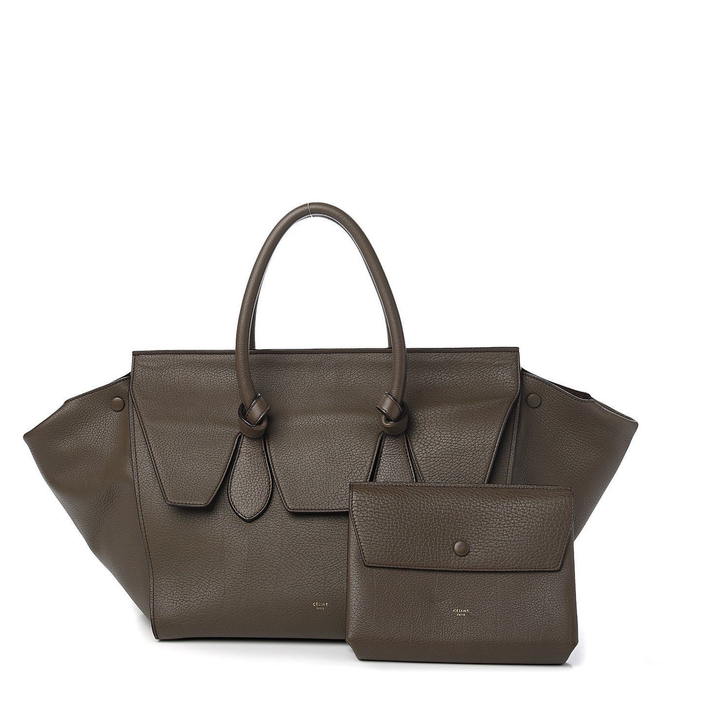 Crisped Calfskin Large Tie Knot Tote Dark Khaki