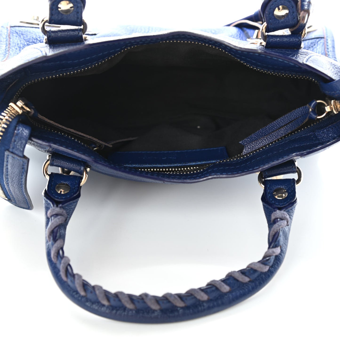 Chevre Gold Metallic Edge Hardware Mini City Bleu Roi