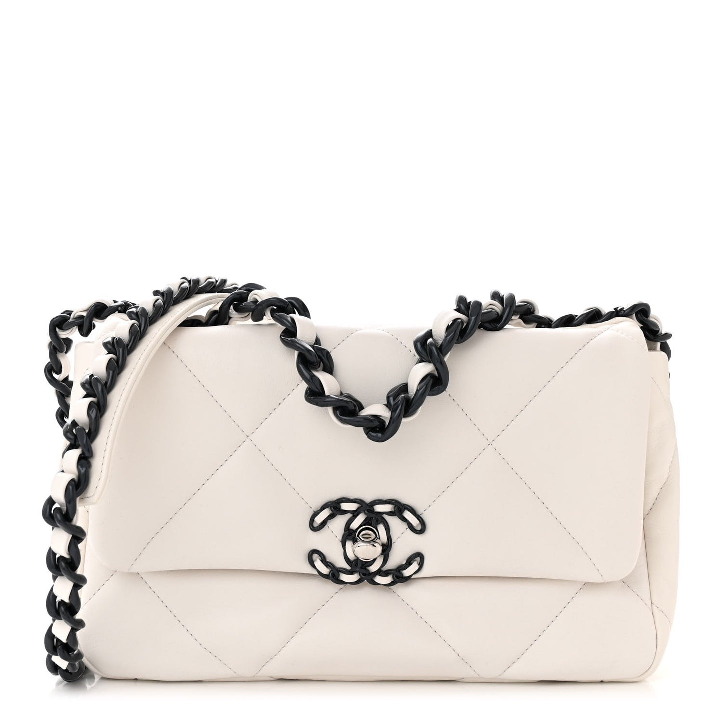 Glossy Calfskin Quilted Medium Chanel 19 Flap White Black