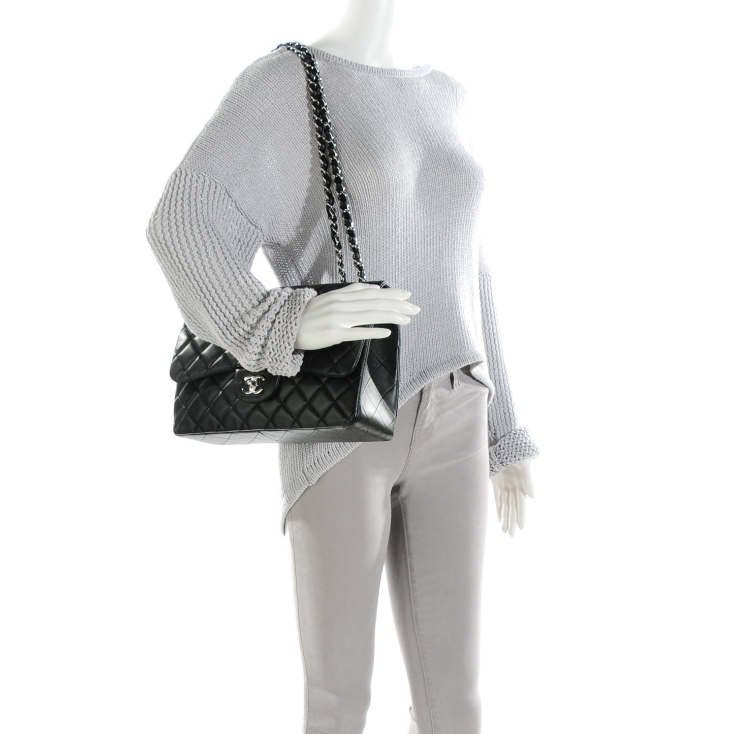 Lambskin Quilted Jumbo Single Flap Black