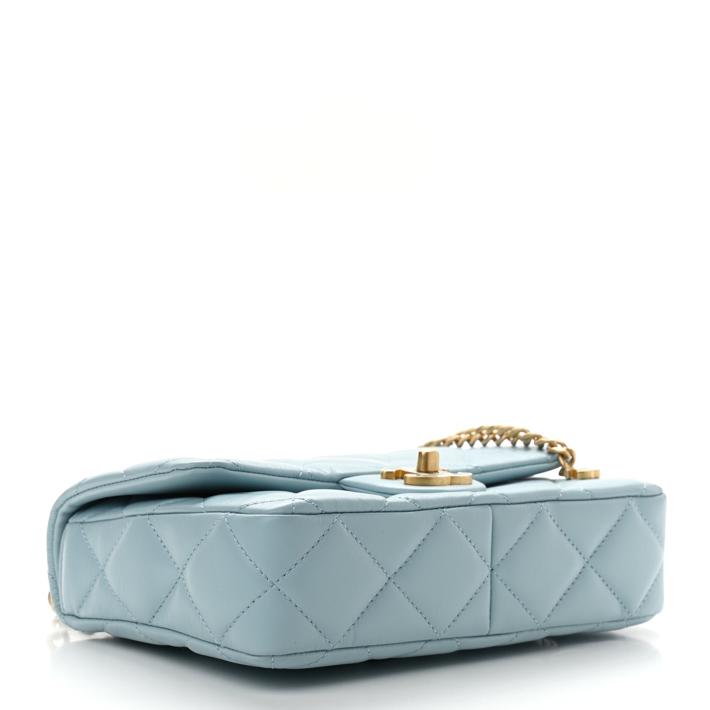 Lambskin Enamel Quilted Pending CC Mini Square Flap Light Blue