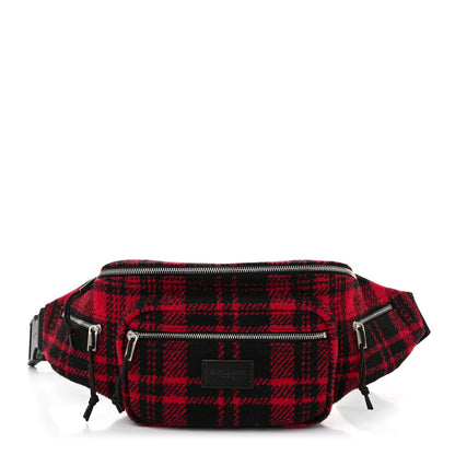 Saint Laurent Wool Tartan Body Belt Bag Red Black 1 of 11